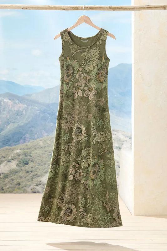 Sketched Florals Seamed Dress