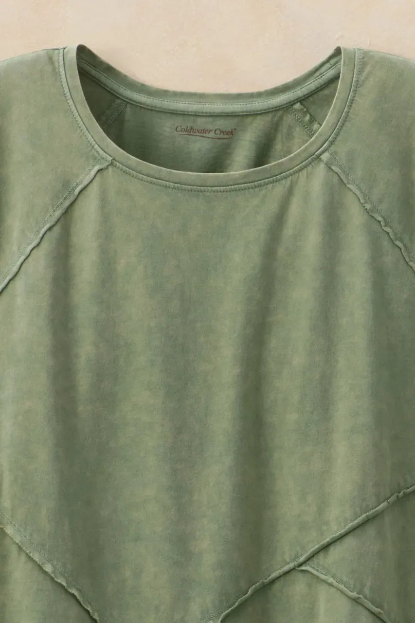 Short-Sleeve Vintage-Wash Seamed Tunic