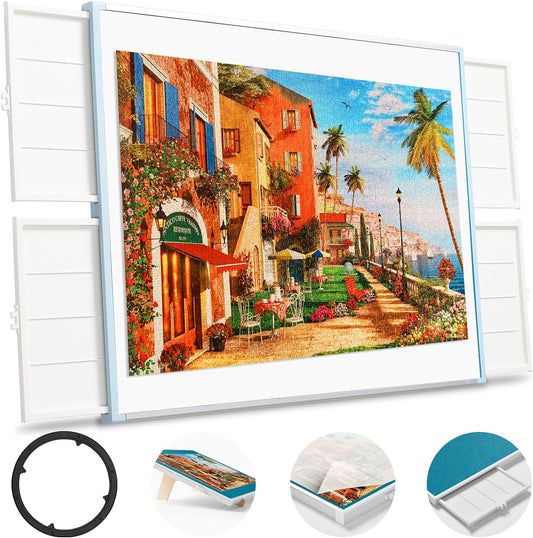 Rotating Puzzle Board with Drawers and Cover,Tilt&Lazy Susan