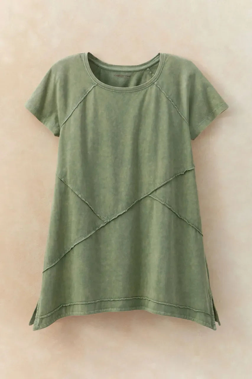 Short-Sleeve Vintage-Wash Seamed Tunic