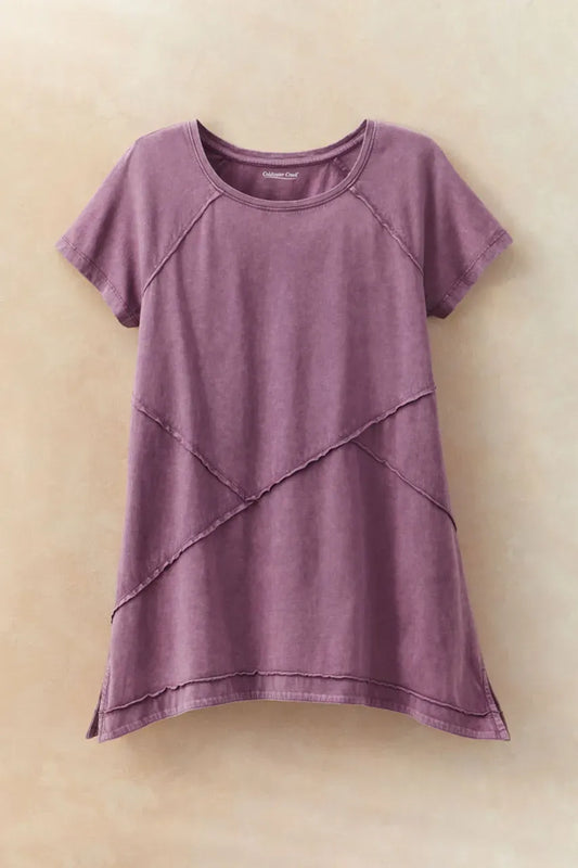 Short-Sleeve Vintage-Wash Seamed Tunic