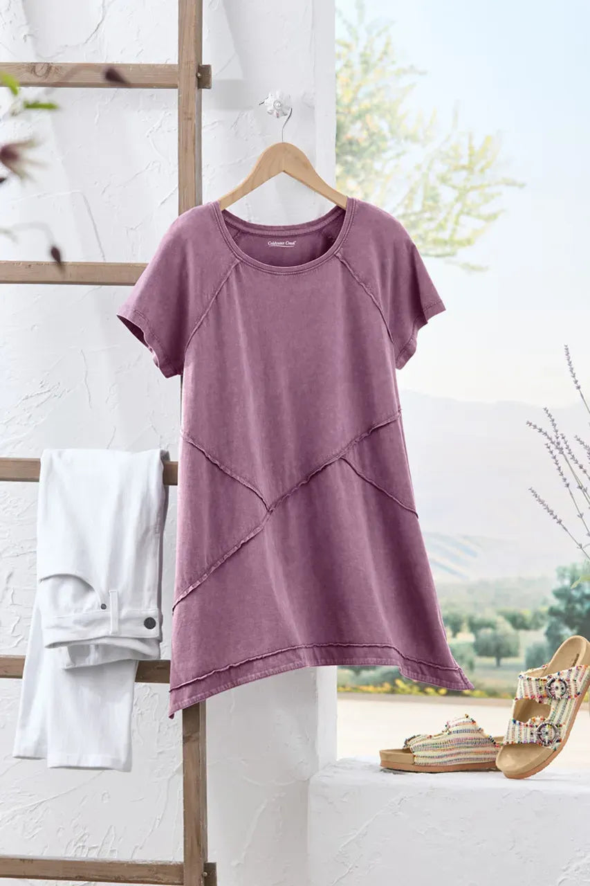 Short-Sleeve Vintage-Wash Seamed Tunic