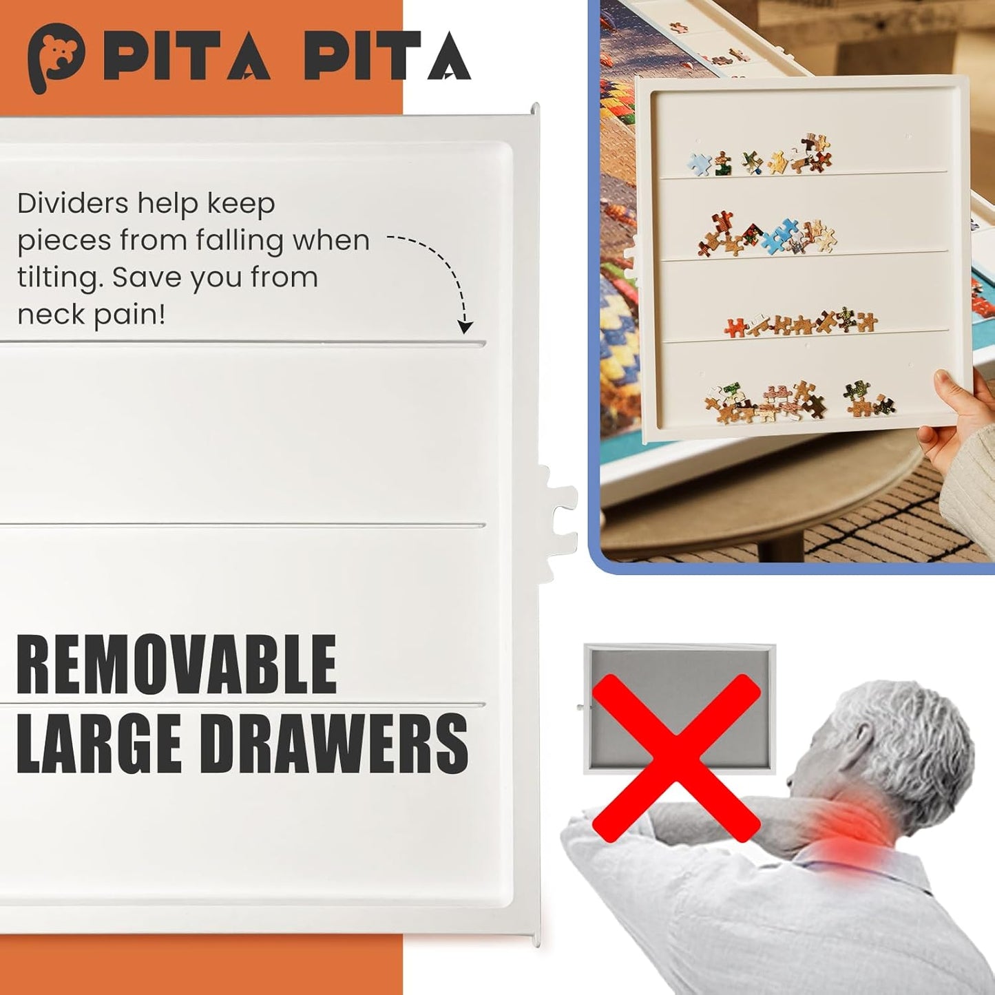 Rotating Puzzle Board with Drawers and Cover,Tilt&Lazy Susan