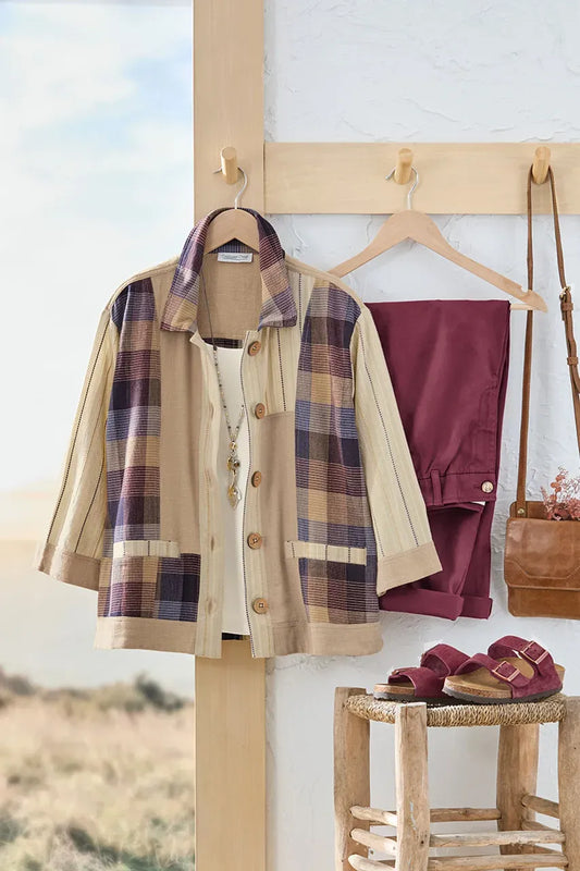 Plaid and Patches Shirt Jacket