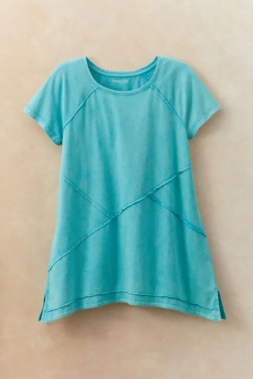 Short-Sleeve Vintage-Wash Seamed Tunic