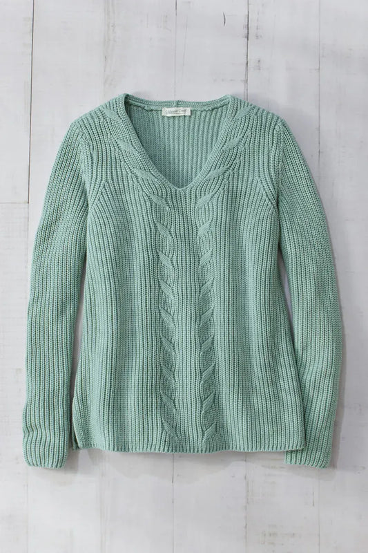 Cabled V-Neck Shaker Sweater