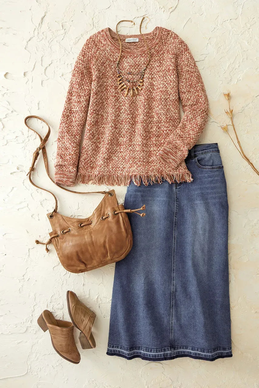 Marled Fringed Sweater