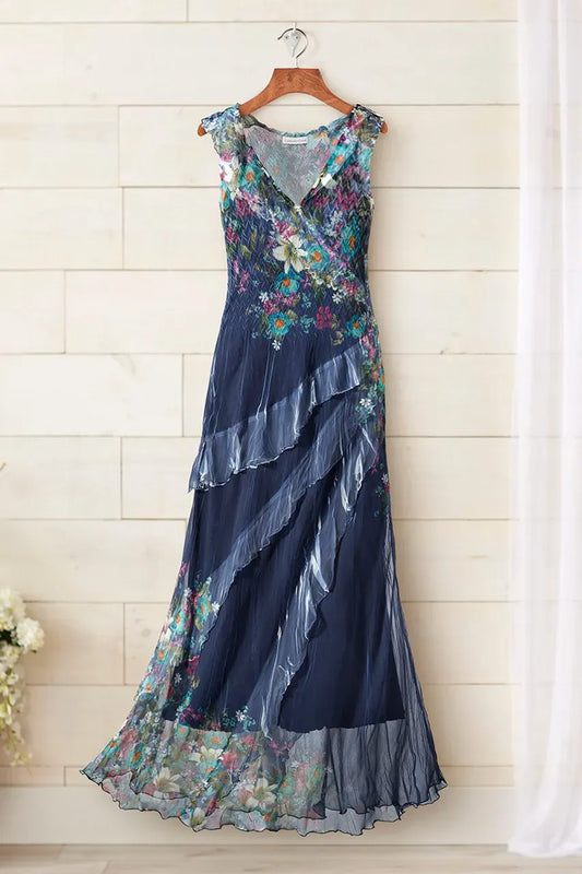 Indigo Meadow Ruffle Dress by Komarov
