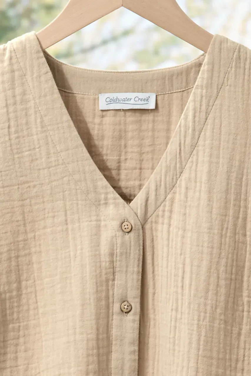 Summer Breeze Gauze Flutter-Sleeve Top