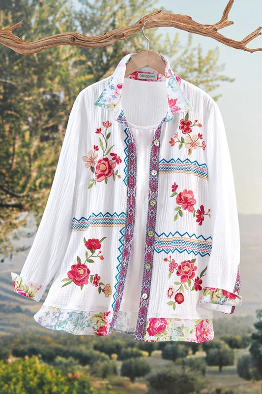 Artful Embroidery Gauze Big Shirt